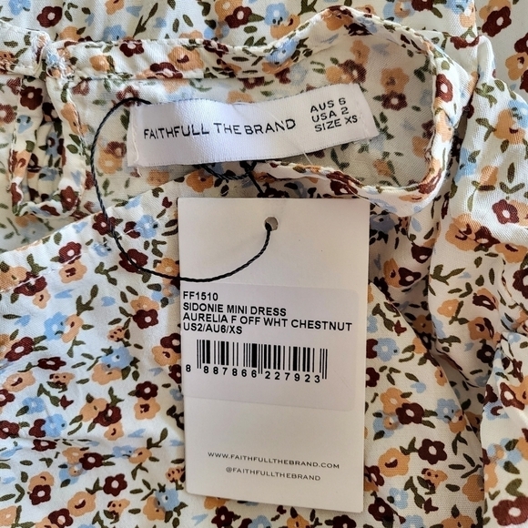 Faithfull The Brand Sidonie Aurelia Floral Off White Chestnut Mini Dress NWT 2 - Picture 14 of 16